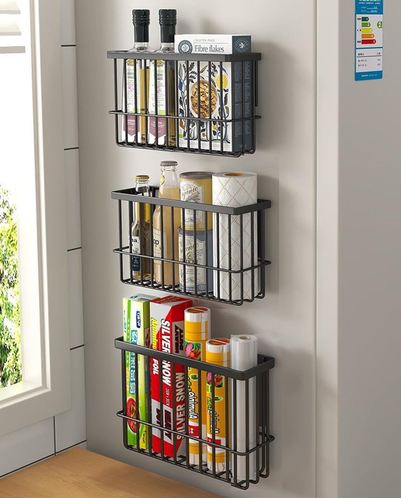 EigPluy 3 Piece Kitchen Cabinet Door Storage Box,Self Adhesive Wall Mounted Storage Boxes,Wardrobe/Bathroom/Refrigerator Small Items Organizer Storage Box (Black3) - Image 1